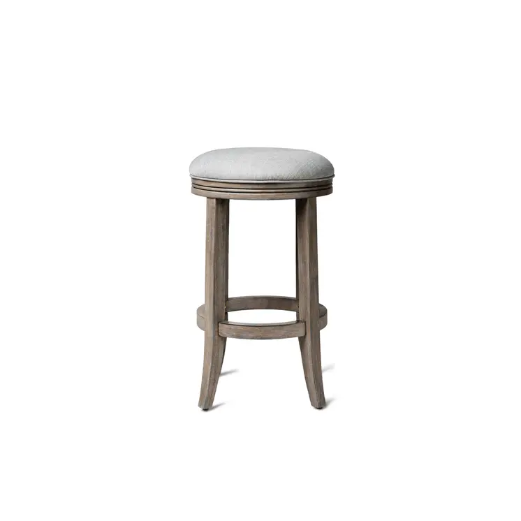 26" Gray and Cool Gray Fabric and Solid Wood Backless Counter Height Swivel Bar Chair