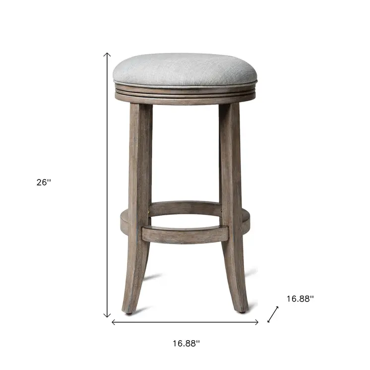 26" Gray and Cool Gray Fabric and Solid Wood Backless Counter Height Swivel Bar Chair