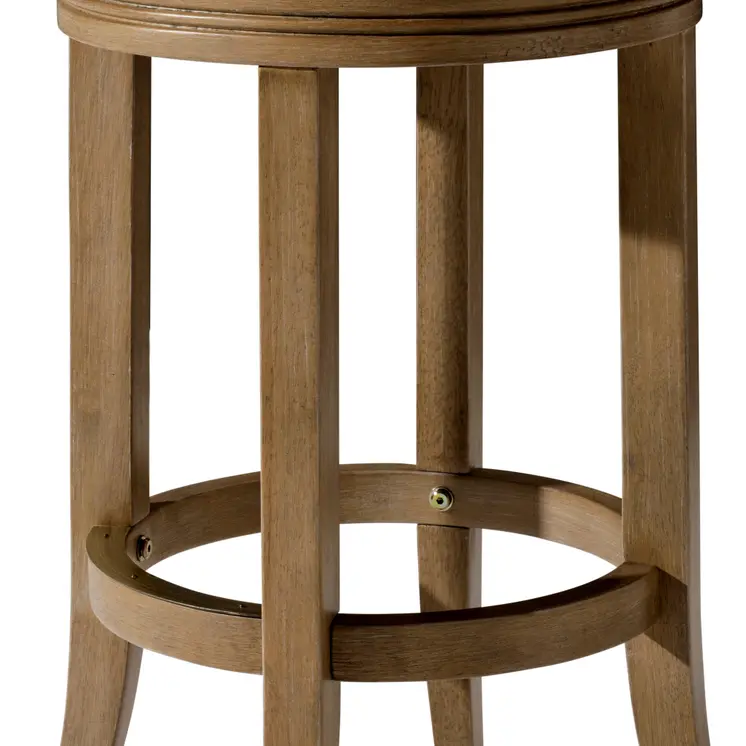 26" Beige and Natural Faux Leather and Solid Wood Backless Counter Height Swivel Bar Chair