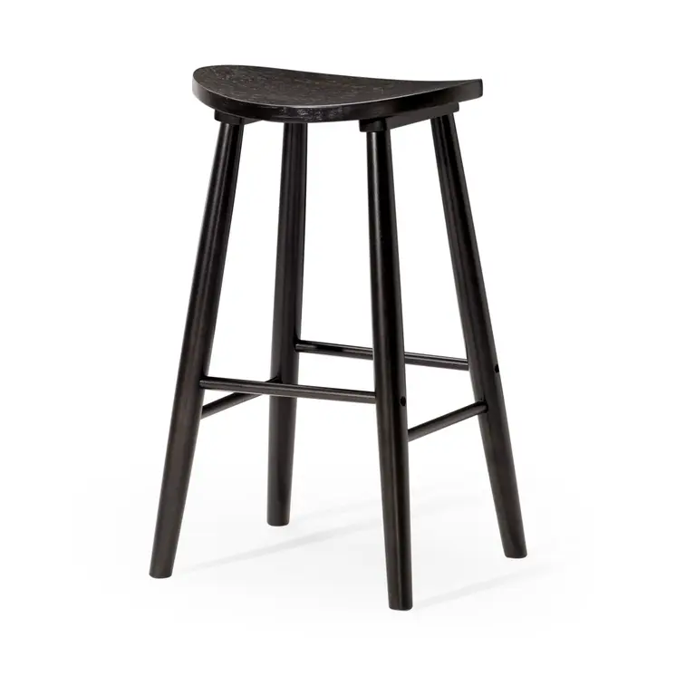 30" Black Solid Wood Backless Bar Height Bar Chair