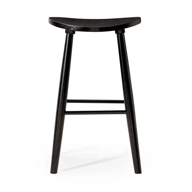 30" Black Solid Wood Backless Bar Height Bar Chair