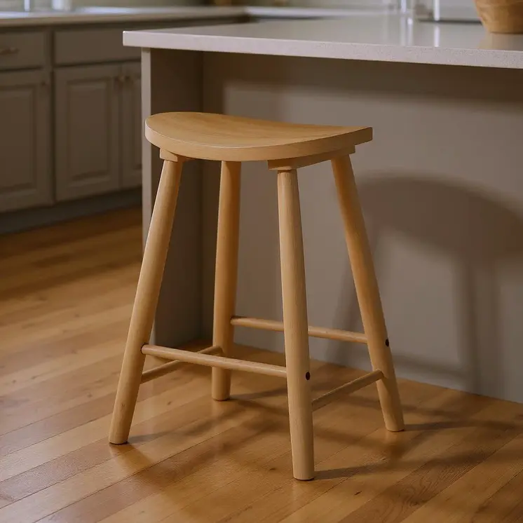 25" Natural Solid Wood Backless Counter Height Bar Chair