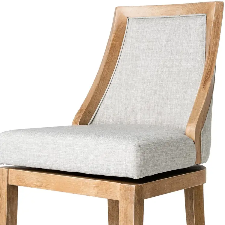 26" Beige and Natural Fabric and Solid Wood Counter Height Swivel Bar Chair
