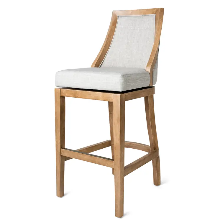 31" Beige and Natural Fabric and Solid Wood Bar Height Swivel Bar Chair