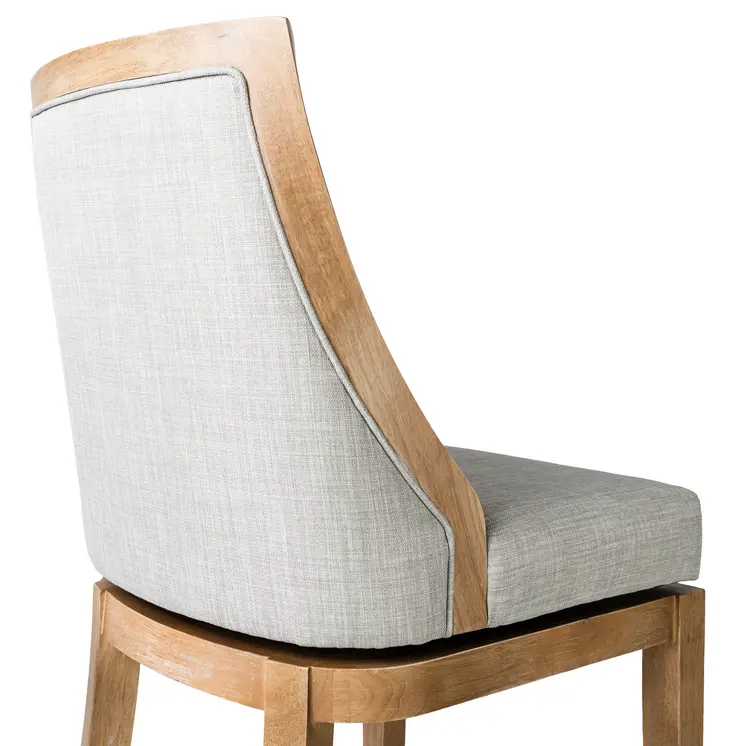 31" Beige and Natural Fabric and Solid Wood Bar Height Swivel Bar Chair