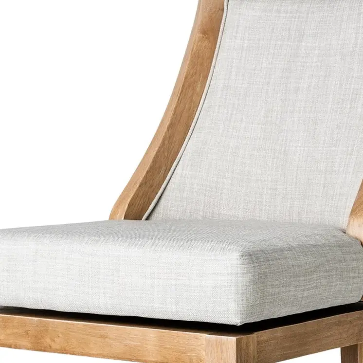 31" Beige and Natural Fabric and Solid Wood Bar Height Swivel Bar Chair