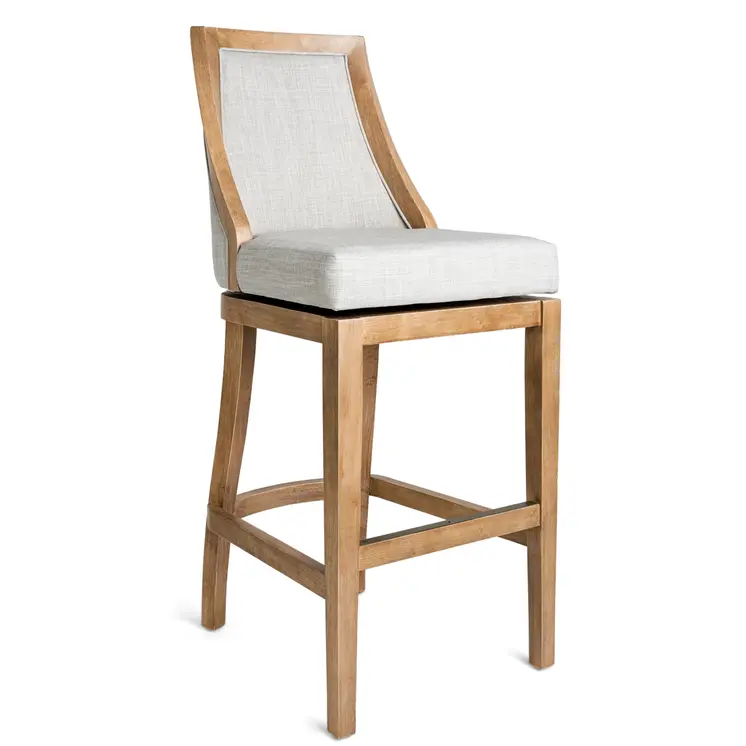31" Beige and Natural Fabric and Solid Wood Bar Height Swivel Bar Chair
