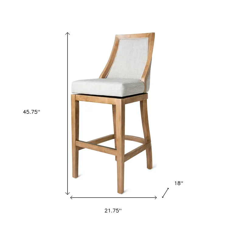 31" Beige and Natural Fabric and Solid Wood Bar Height Swivel Bar Chair