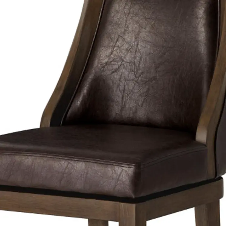 26" Brown Faux Leather and Solid Wood Counter Height Swivel Bar Chair