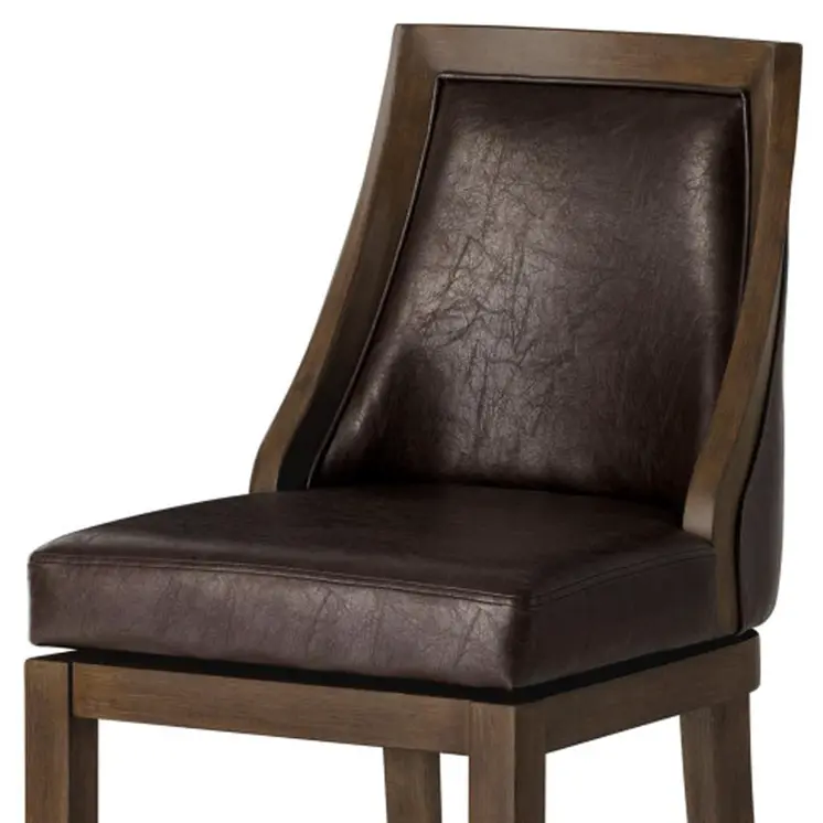 26" Brown Faux Leather and Solid Wood Counter Height Swivel Bar Chair