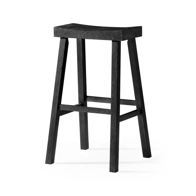 31" Black Solid Wood Backless Bar Height Bar Chair