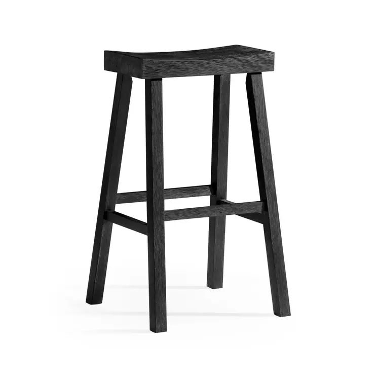 31" Black Solid Wood Backless Bar Height Bar Chair