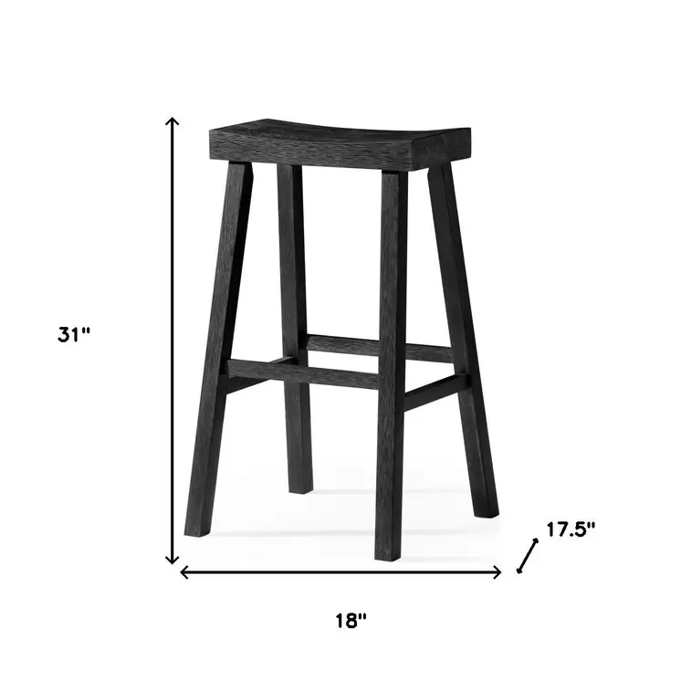 31" Black Solid Wood Backless Bar Height Bar Chair