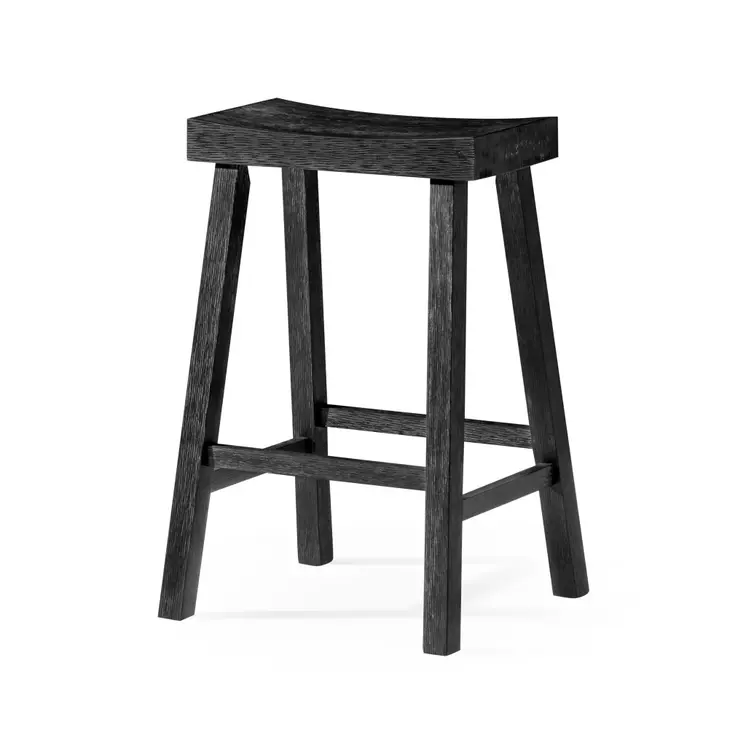 27" Black Solid Wood Backless Counter Height Bar Chair