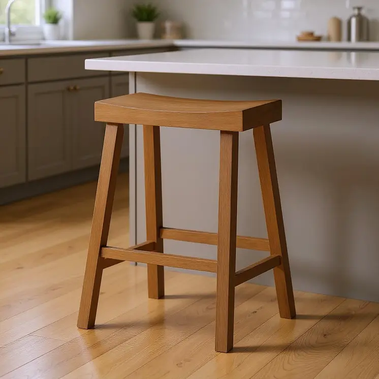 27" Natural Solid Wood Backless Counter Height Bar Chair