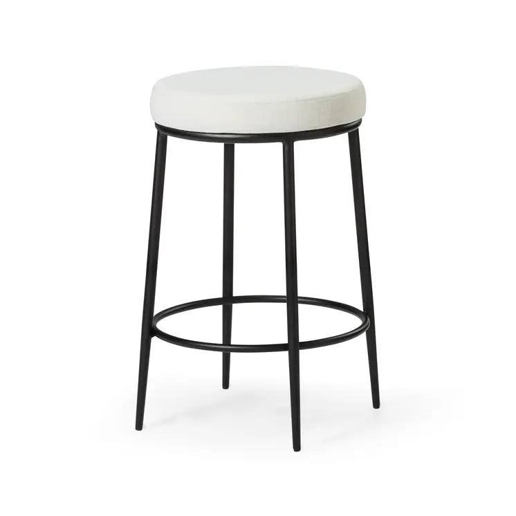 26" White and Black Fabric and Metal Backless Counter Height Bar Chair