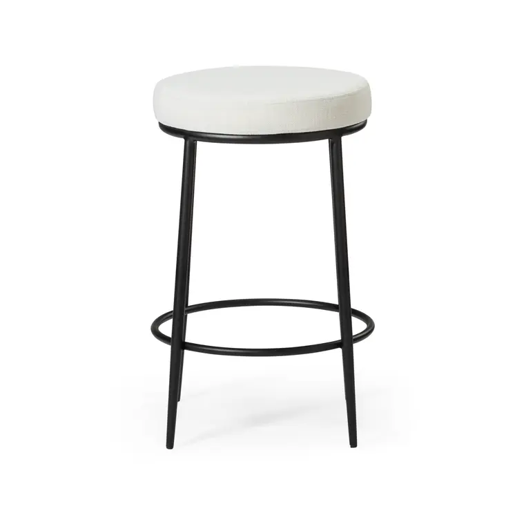 26" White and Black Fabric and Metal Backless Counter Height Bar Chair