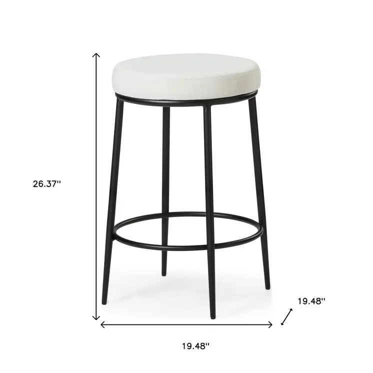 26" White and Black Fabric and Metal Backless Counter Height Bar Chair