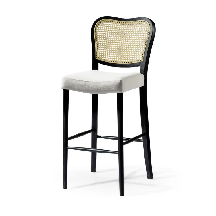 31" White and Black Fabric and Solid Wood Bar Height Bar Chair