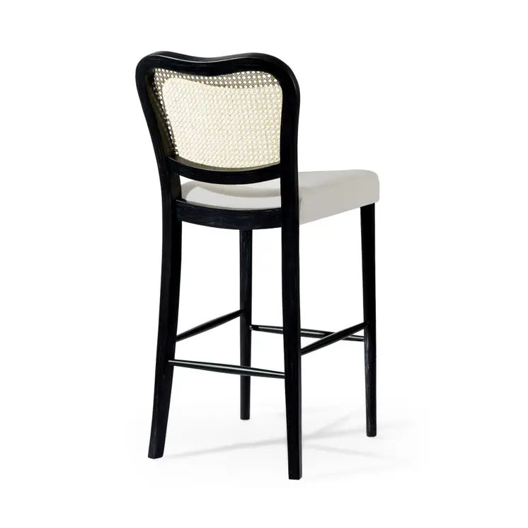 31" White and Black Fabric and Solid Wood Bar Height Bar Chair