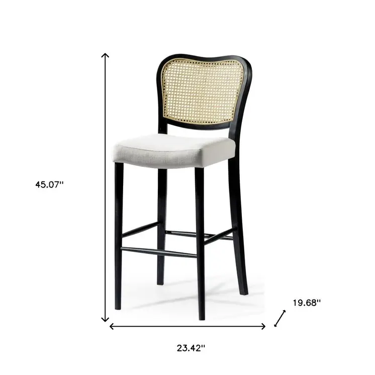31" White and Black Fabric and Solid Wood Bar Height Bar Chair
