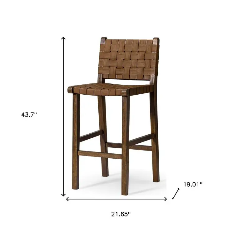 30" Brown Faux Leather and Solid Wood Bar Height Bar Chair