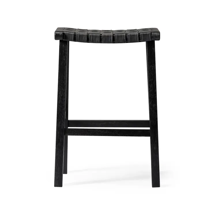 30" Charcoal and Black Faux Leather and Solid Wood Backless Bar Height Bar Chair