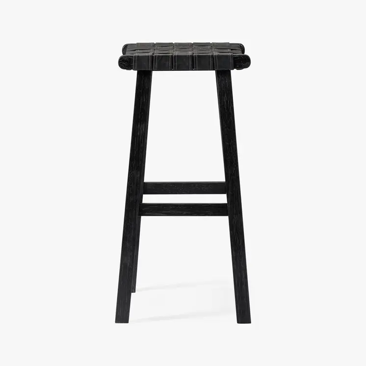 30" Charcoal and Black Faux Leather and Solid Wood Backless Bar Height Bar Chair