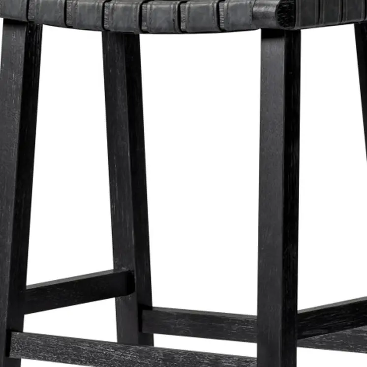 30" Charcoal and Black Faux Leather and Solid Wood Backless Bar Height Bar Chair