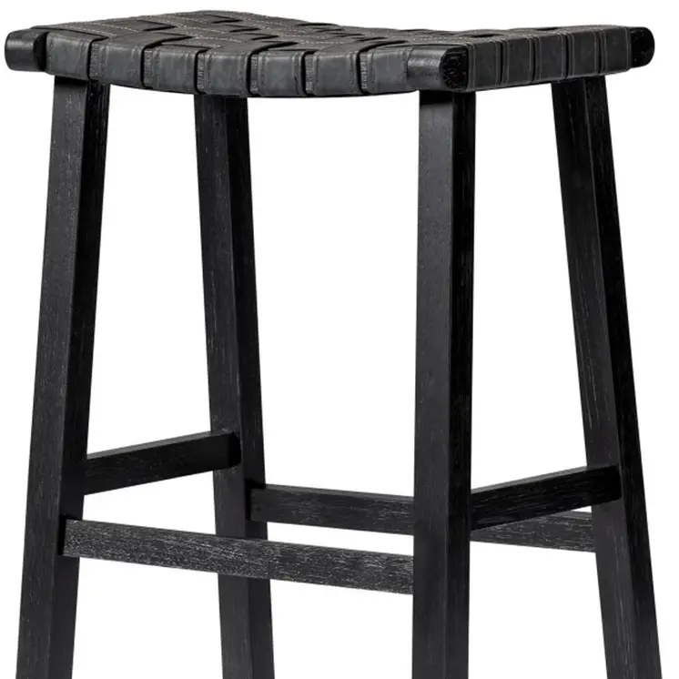 30" Charcoal and Black Faux Leather and Solid Wood Backless Bar Height Bar Chair