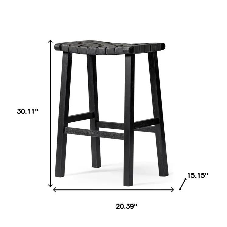 30" Charcoal and Black Faux Leather and Solid Wood Backless Bar Height Bar Chair