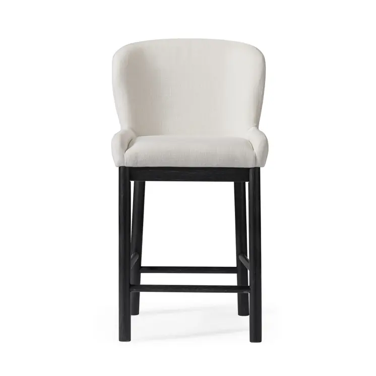 26" White and Black Fabric and Solid Wood Counter Height Bar Chair