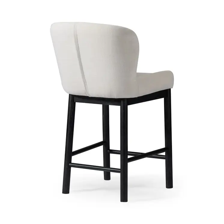 26" White and Black Fabric and Solid Wood Counter Height Bar Chair