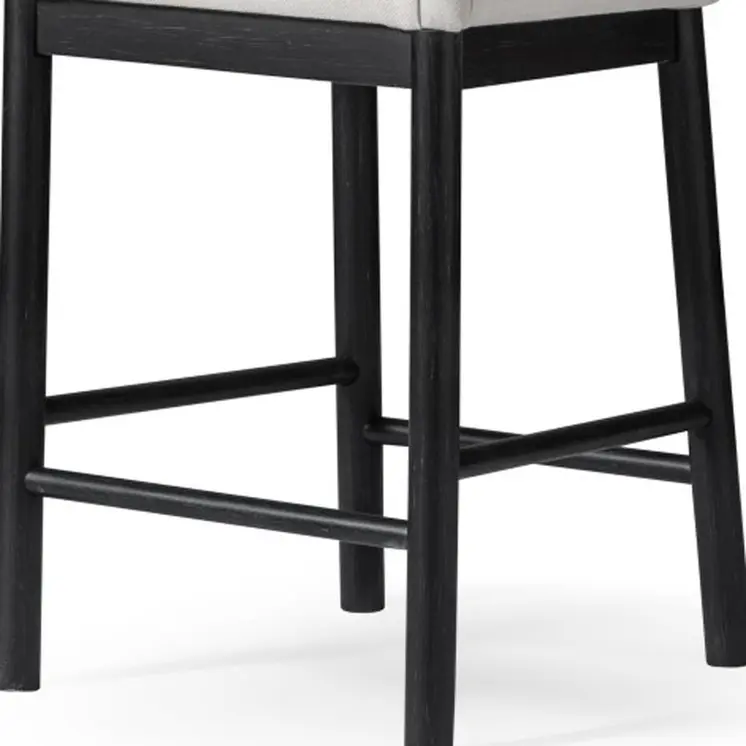 26" White and Black Fabric and Solid Wood Counter Height Bar Chair