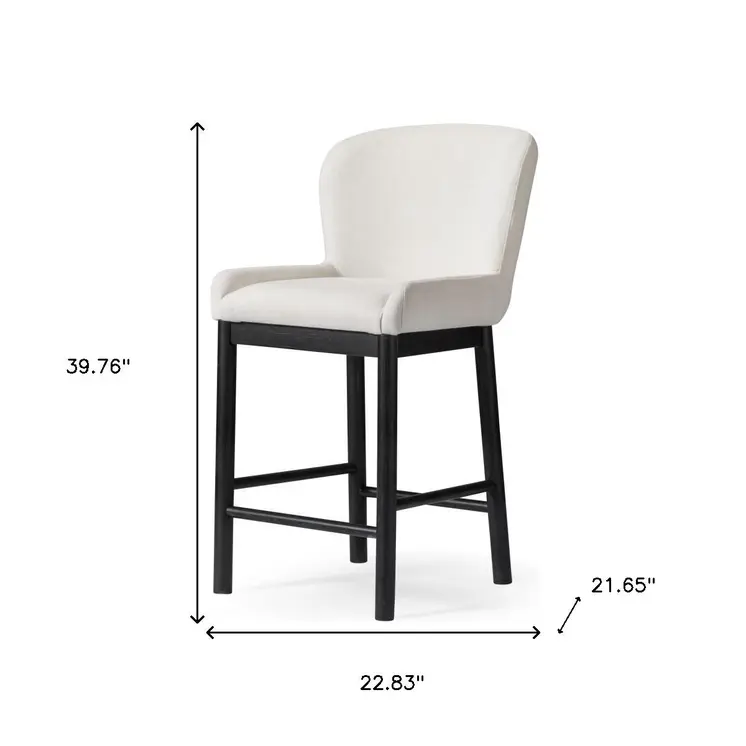 26" White and Black Fabric and Solid Wood Counter Height Bar Chair