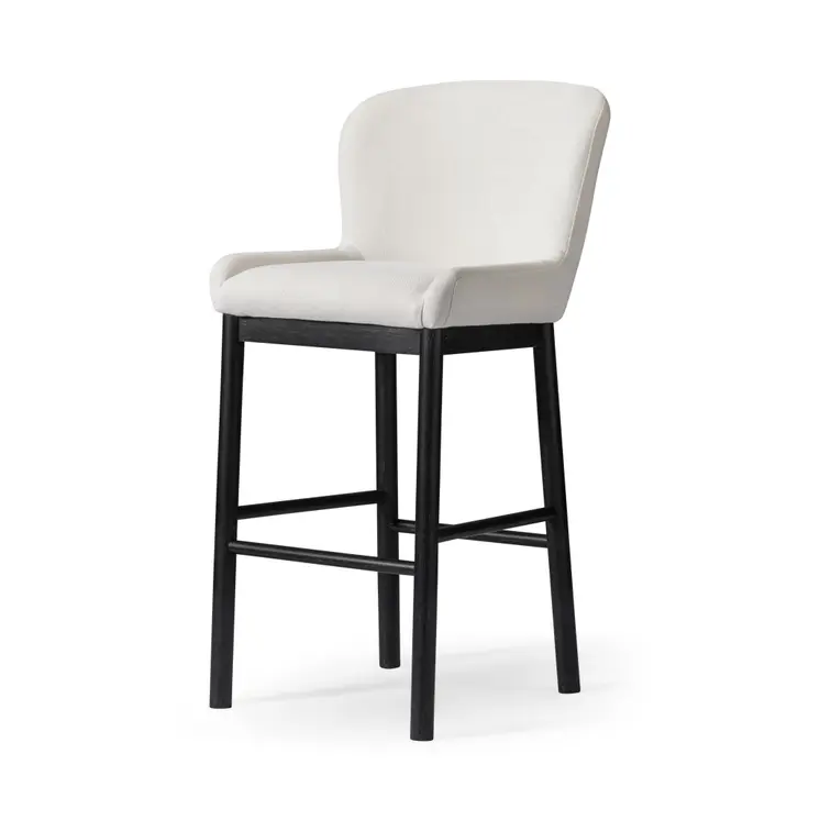 31" White and Black Fabric and Solid Wood Bar Height Bar Chair