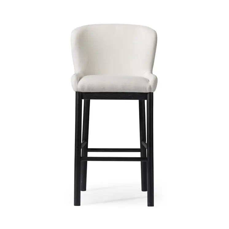 31" White and Black Fabric and Solid Wood Bar Height Bar Chair