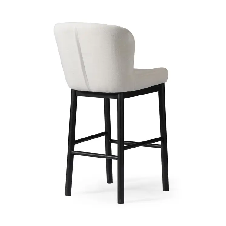 31" White and Black Fabric and Solid Wood Bar Height Bar Chair