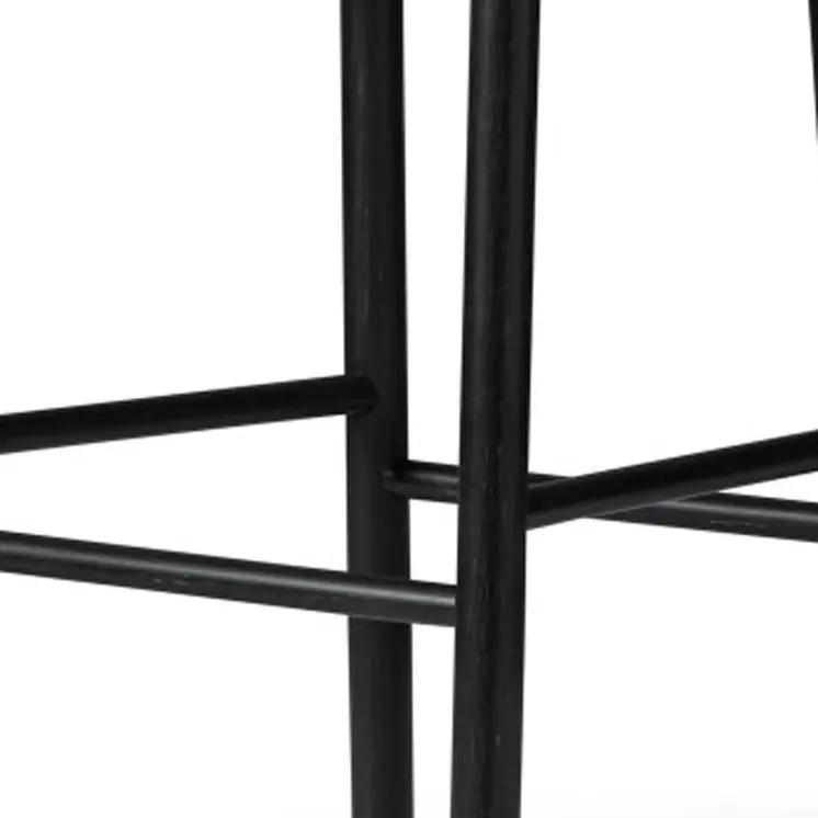 31" White and Black Fabric and Solid Wood Bar Height Bar Chair