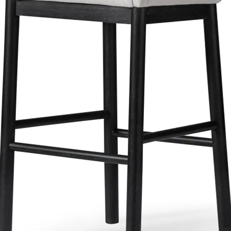 31" White and Black Fabric and Solid Wood Bar Height Bar Chair