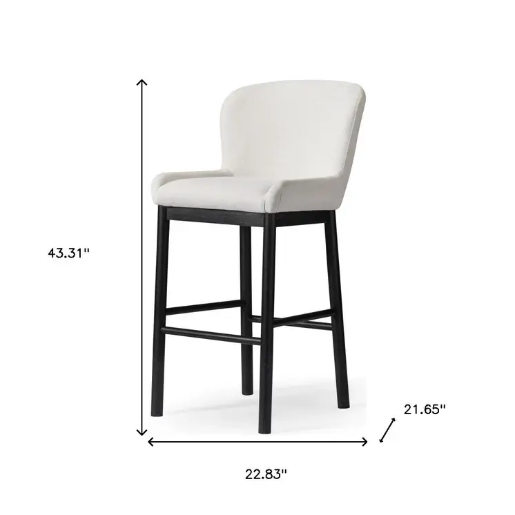 31" White and Black Fabric and Solid Wood Bar Height Bar Chair