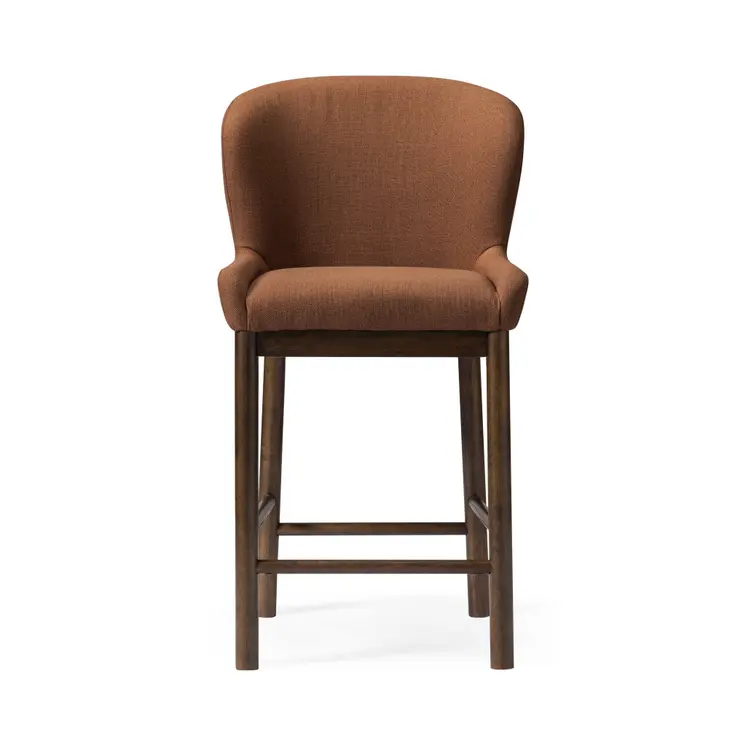 26" Brown Fabric and Solid Wood Counter Height Bar Chair