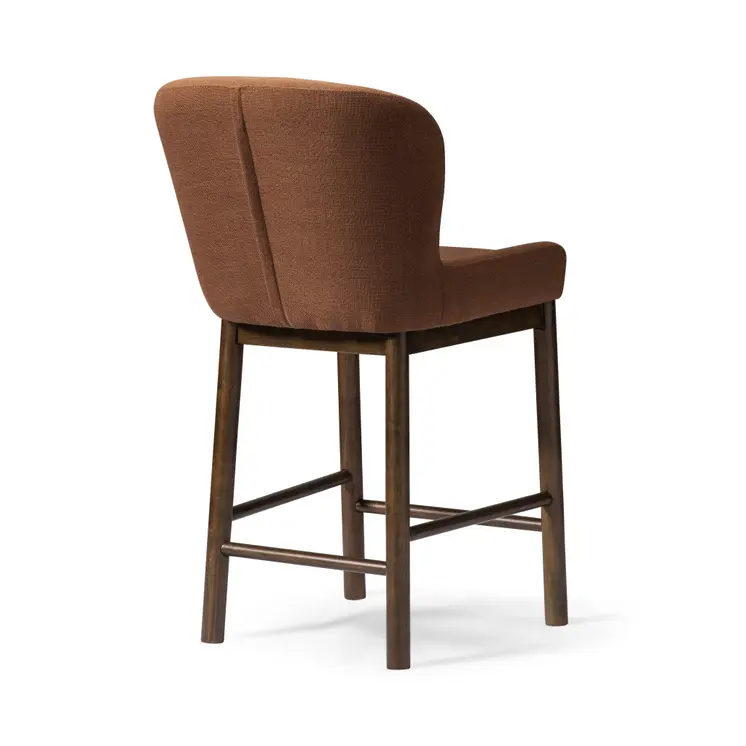 26" Brown Fabric and Solid Wood Counter Height Bar Chair