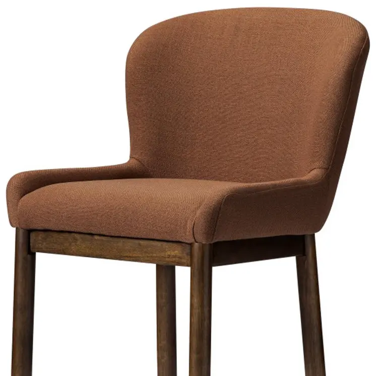 26" Brown Fabric and Solid Wood Counter Height Bar Chair