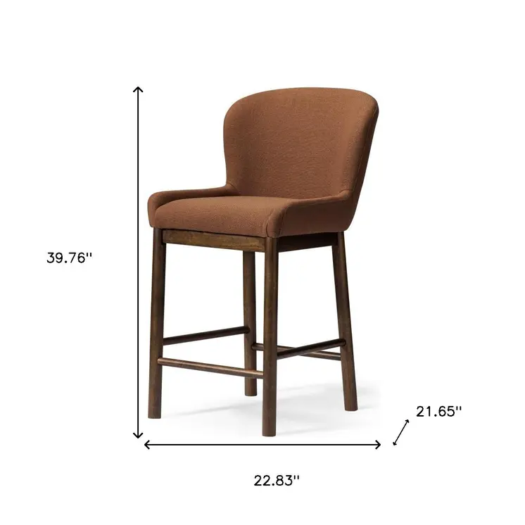 26" Brown Fabric and Solid Wood Counter Height Bar Chair