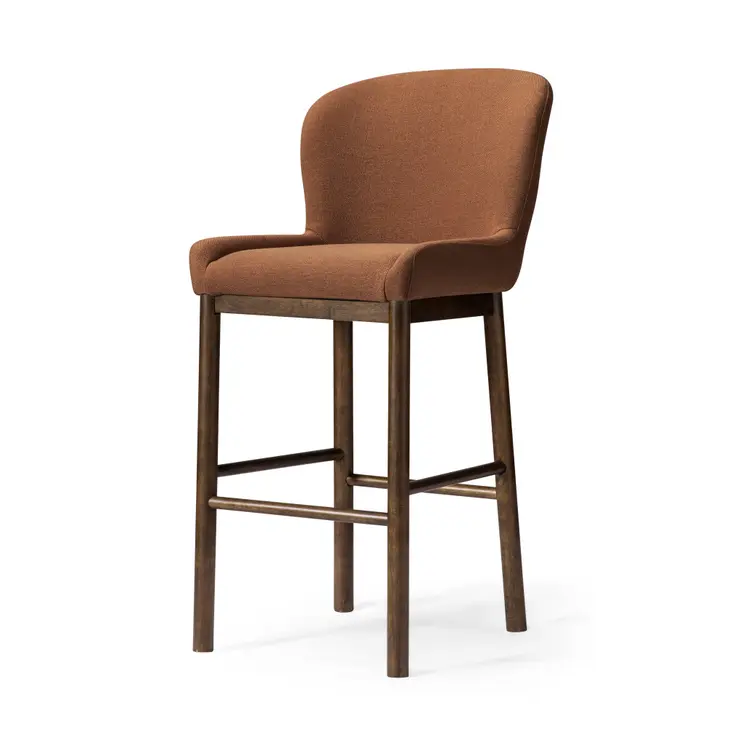 31" Brown Fabric and Solid Wood Bar Height Bar Chair