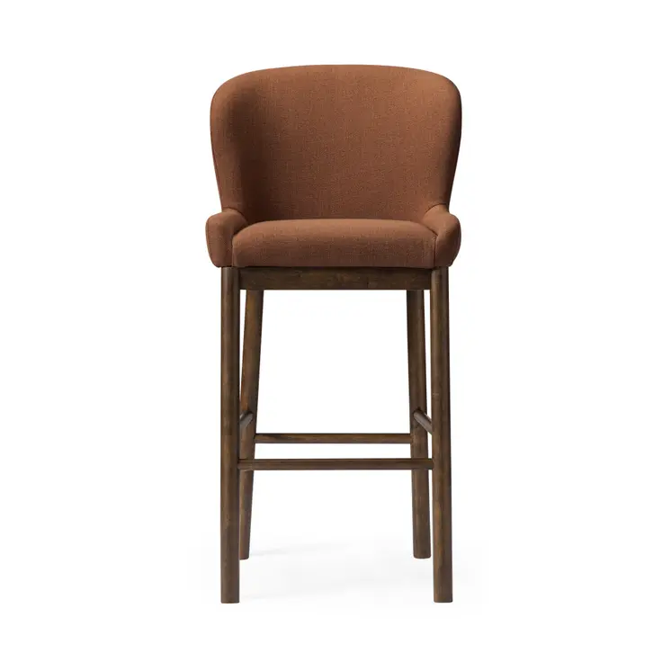 31" Brown Fabric and Solid Wood Bar Height Bar Chair