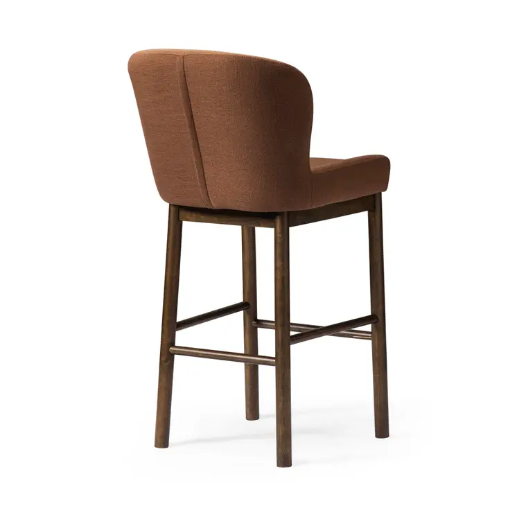 31" Brown Fabric and Solid Wood Bar Height Bar Chair