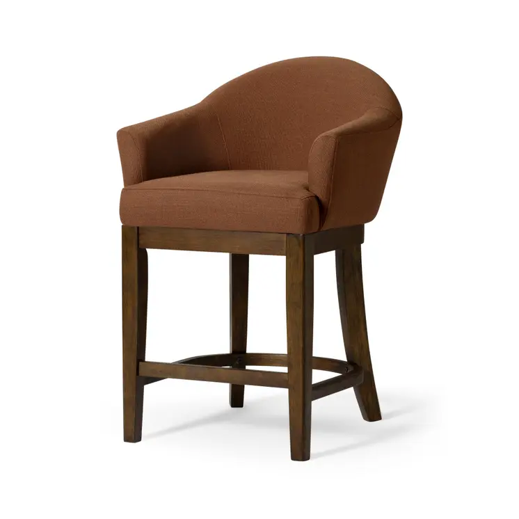 36" Bone and Brown Fabric and Solid Wood Counter Height Swivel Bar Chair