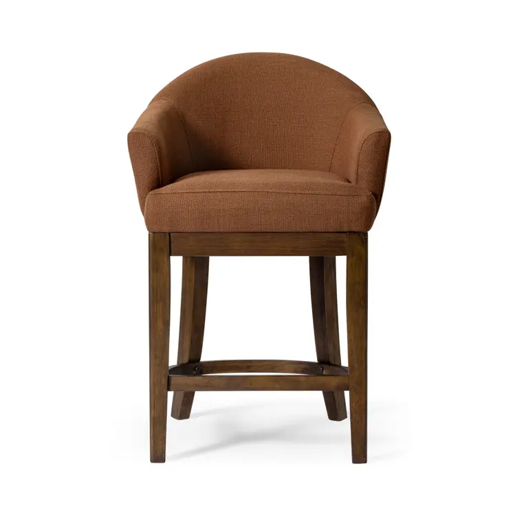 36" Bone and Brown Fabric and Solid Wood Counter Height Swivel Bar Chair